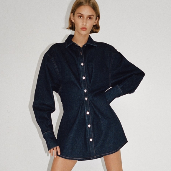 NWT ZARA | Denim Mini Dress Dark Indigo - Picture 2 of 11